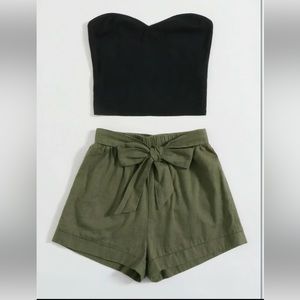 Shein solid tube top and belted short set